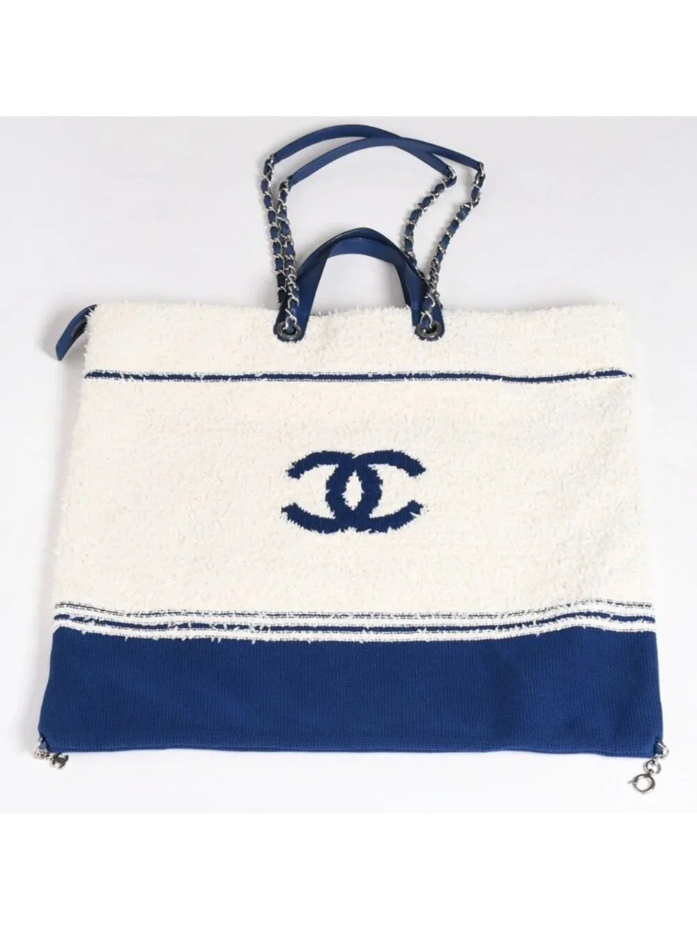 Chanel Tote Bag Pile Large Shopping White Blue